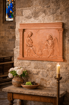 Preview: Terracotta-Relief Verkündigungsszene – kunstvolle Darstellung aus Impruneta Terracotta